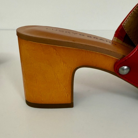 Lucky Brand Red Leather Studded Clog Slide Sandals Womens 5.5 / EU 36 Wood Heel - Picture 7 of 8